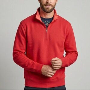 Orvis Mens M Red Coral  1/4 Zip Pullover 100% Cotton Sweatshirt Embroidered Logo